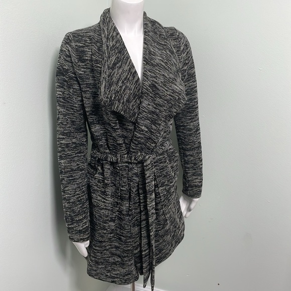Loft black belted marled cardigan with pockets size small - Picture 4 of 10